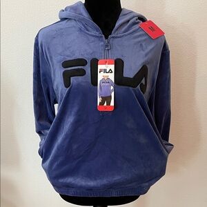 Fila Women's Blue and Black Half Zip Pullover Hoodie